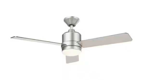 Hampton Bay Castlegate 44 in. Integrated LED Indoor Silver Ceiling Fan with 3 Reversible Blades, Light Kit and Remote Control