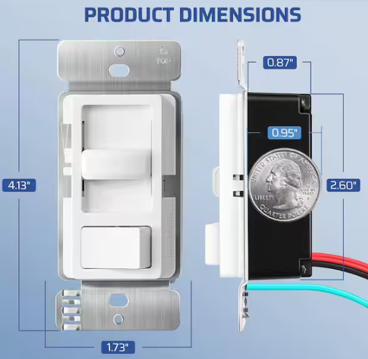 DEWENWILS White On/Off Rocker Switch, Single-Pole/3-Way Dimmer Switch for CFL, Halogen, Incandescent, LED, 2-Pack