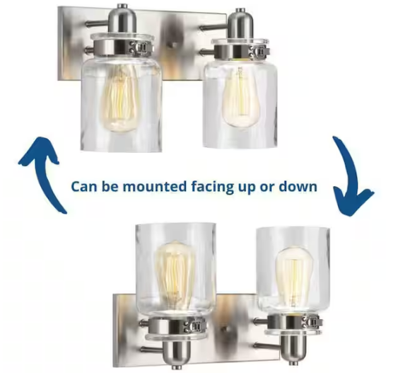 Progress Lighting Calhoun Collection 13-1/4 in.2-Light Brushed Nickel Clear Glass Farmhouse Urban Industrial Bathroom Vanity Light
