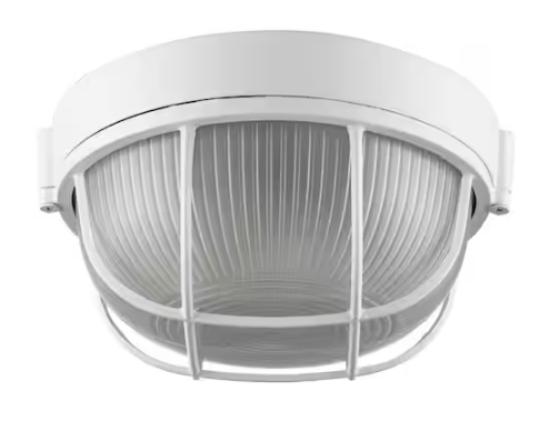 Bel Air Lighting Aria 8 in. 1-Light White Round Bulkhead Outdoor Wall Light Fixture with Frosted Glass
