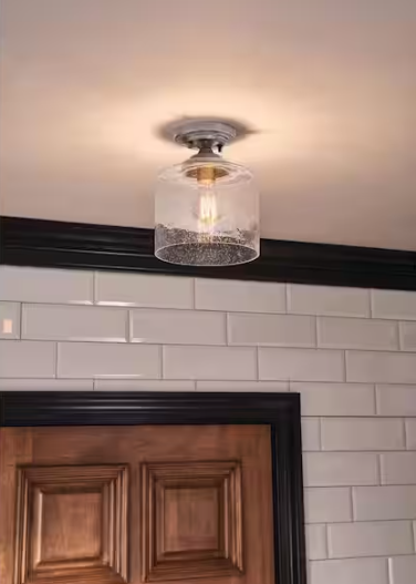 KICHLER Winslow 8.5 in. 1-Light Brushed Nickel Hallway Contemporary Semi-Flush Mount Ceiling Light with Clear Seeded Glass