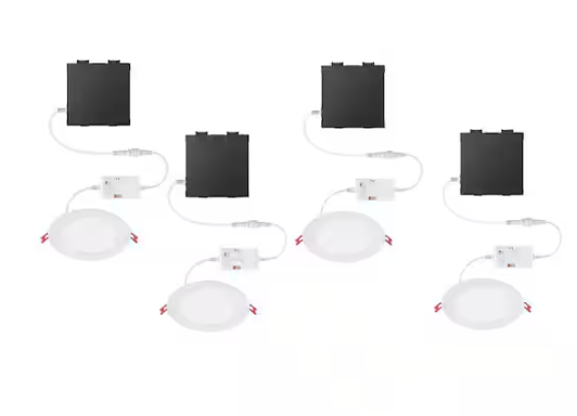 Commercial Electric 4-Pack 6 in. Elite Series LED DuoBright, 3-Level Lumen Select, Ultraslim Canless Recessed Light, Adjustable CCT