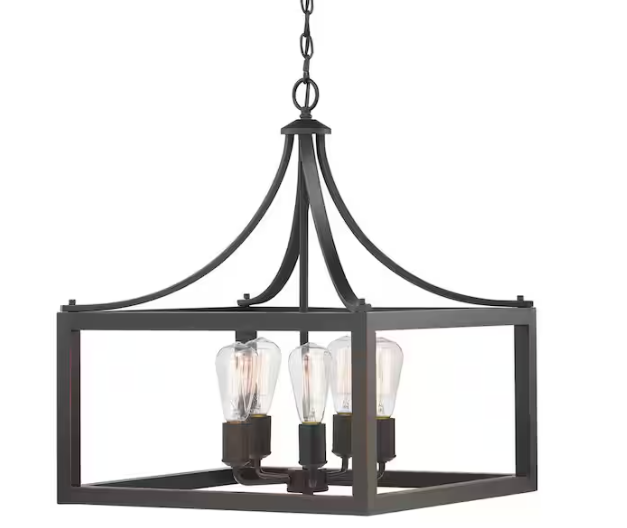 Hampton Bay Boswell Quarter 20 in. 5-Light Distressed Black Farmhouse Pendant for Kitchen or Entryway