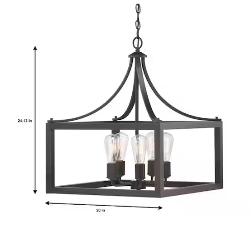 Hampton Bay Boswell Quarter 20 in. 5-Light Distressed Black Farmhouse Pendant for Kitchen or Entryway