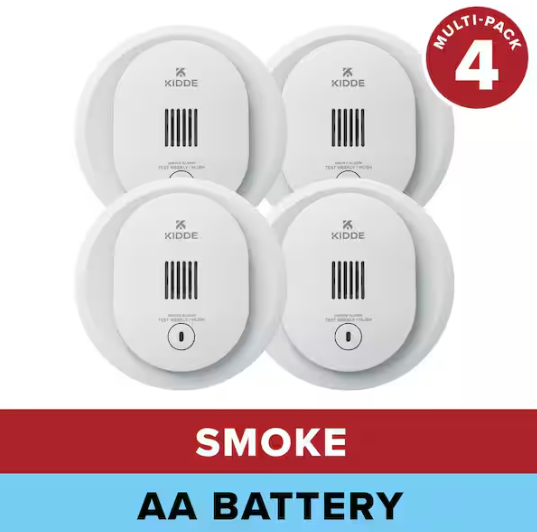Kidde Compact 4 in. Battery Powered Smoke Detector with Photoelectric Sensor (4-Pack), 10SDR