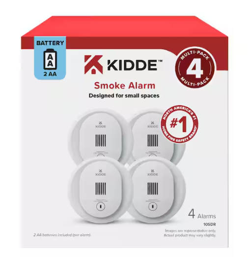 Kidde Compact 4 in. Battery Powered Smoke Detector with Photoelectric Sensor (4-Pack), 10SDR