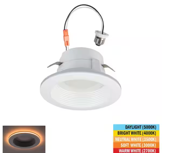 Commercial Electric 4 in. Adjustable CCT Retrofit Integrated LED Recessed Downlight Trim with Night Light 625LM Kitchen Lighting Dimmable