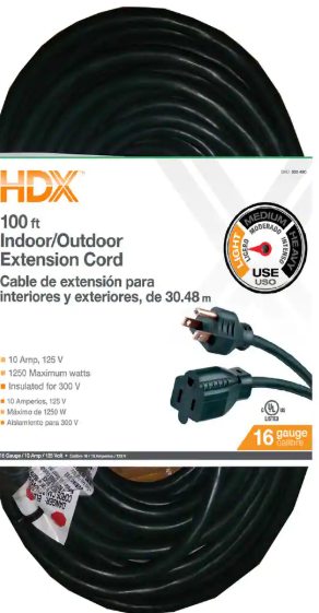 HDX 100 ft. 16/3 Indoor/Outdoor Extension Cord, Green AW62665 / 860-496HDX
