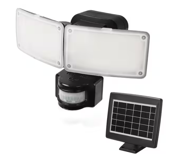 Defiant 180° Black Motion Sensor Solar Powered Outdoor 2-Head LED Security Flood Light 1000 Lumens