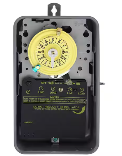 Intermatic T100 Series 40 Amp 24-Hour Outdoor Mechanical Timer with Double Pole Single Throw switching 240 VAC, Gray