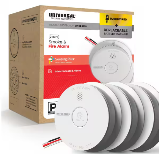 Universal Security Instruments (3-Pack) Hardwired and 1-Year Replaceable Battery Backup Smoke Detector with Photoelectric Sensor