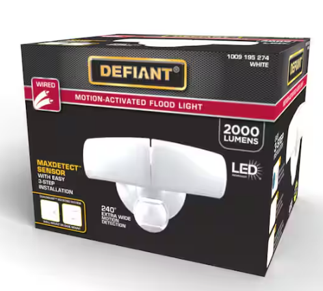 Defiant MaxDetect 240° White Motion Sensor Wired Outdoor 2-Head LED Security Flood Light 2000 Lumens