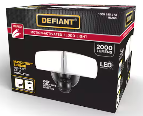Defiant MaxDetect 240° Black Motion Sensor Wired Outdoor 2-Head LED Security Flood Light 2000 Lumens