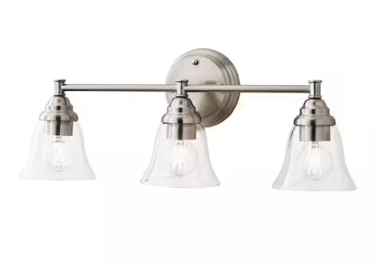 Hampton Bay Marsden 23.5 in. 3-Light Brushed Nickel Transitional Vanity Light with Clear Glass Shades