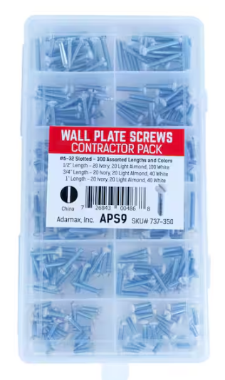 Adamax 6/32 in. Screws Wall Plate Screw Assortment (300-Pack)