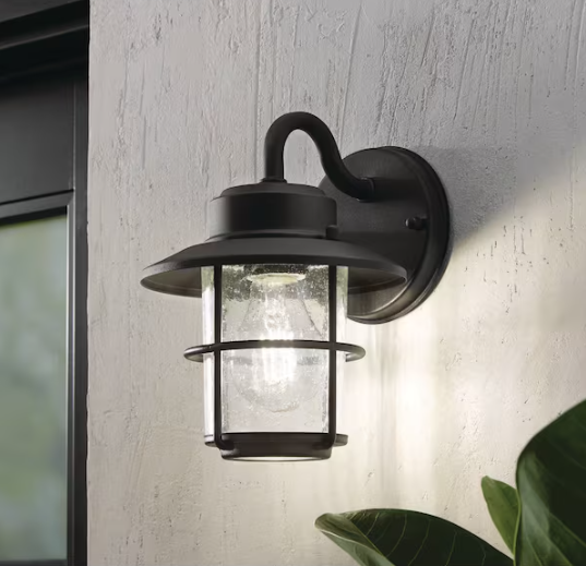 Hampton Bay 8.2 in. 1-Light Black Outdoor Wall Light Lantern Porch or Patio Sconce (2-Pack)