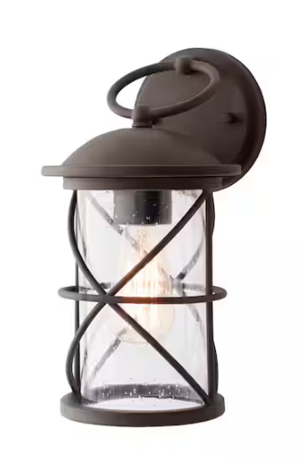 Hampton Bay Wakefield 13.5 in. 1-Light Hardwired Bronze Outdoor Wall Light Lantern Sconce with No Bulb Included