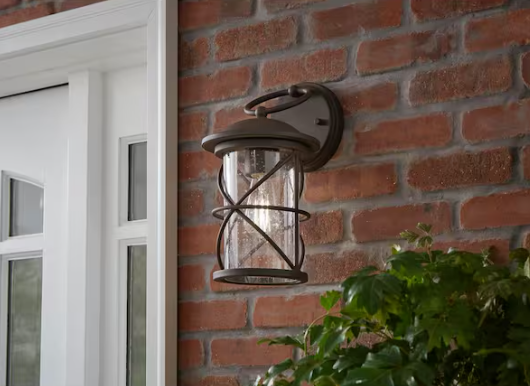Hampton Bay Wakefield 13.5 in. 1-Light Hardwired Bronze Outdoor Wall Light Lantern Sconce with No Bulb Included