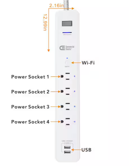 Commercial Electric 3 ft. 4-Outlet White Surge Protector Smart with USB Powered by Hubspace