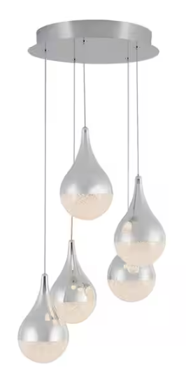 Artika Glitzer 30-Watt 5-Light Modern Chrome Integrated LED Hanging Pendant Light Fixture for Dining Room or Kitchen