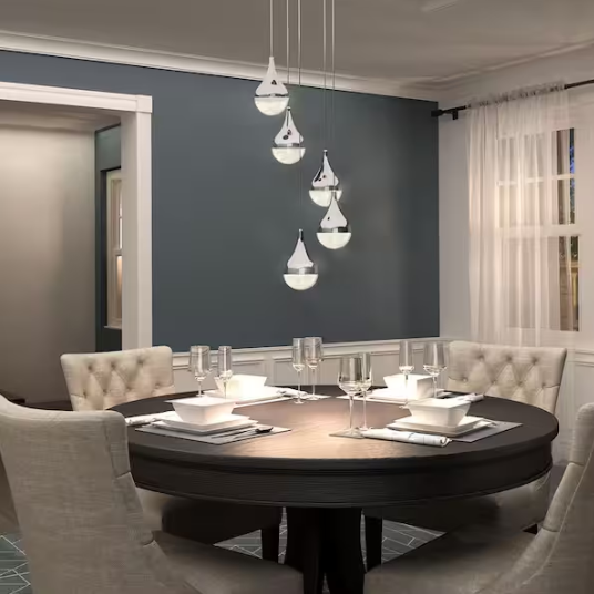 Artika Glitzer 30-Watt 5-Light Modern Chrome Integrated LED Hanging Pendant Light Fixture for Dining Room or Kitchen
