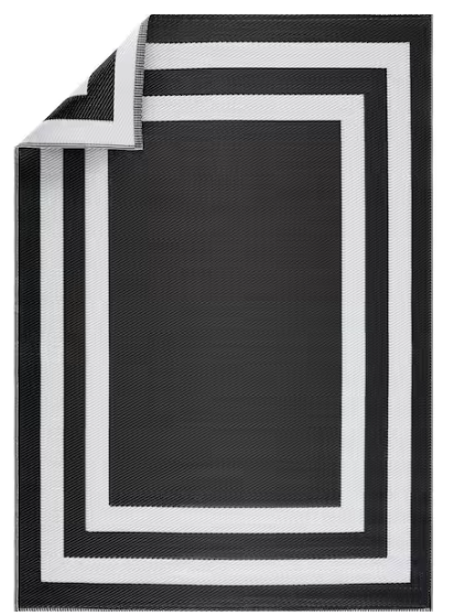 PLAYA RUG Paris Black White 4 ft. x 6 ft. Reversible Recycled Plastic Indoor/Outdoor Area Rug-Floor Mat