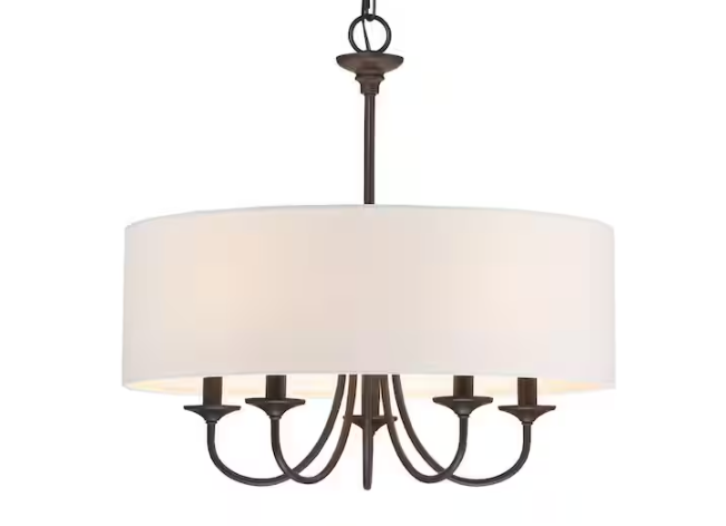 Kira Home Quinn 60-Watt 5-Light Oil-Rubbed Bronze Traditional Chandelier with White Shade, No Bulb Included