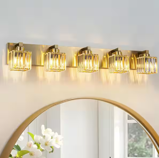 EDISLIVE Orillia 35.4 in. 5-Light Gold Bathroom Vanity Light with Crystal Shades