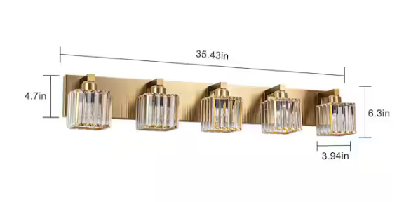 EDISLIVE Orillia 35.4 in. 5-Light Gold Bathroom Vanity Light with Crystal Shades