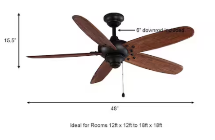 Home Decorators Collection Altura 48 in. Indoor/Outdoor Matte Black Ceiling Fan with Downrod and Reversible Motor; Light Kit Adaptable