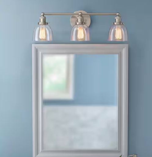 Home Decorators Collection Evelyn 26.75 in. 3-Light Brushed Nickel Vanity Light with Clear Glass Shades