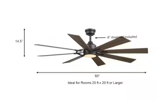 Home Decorators Collection Makenna 60 in. Indoor/Outdoor Matte Black Ceiling Fan with Integrated LED with Light Kit, DC Motor and Remote