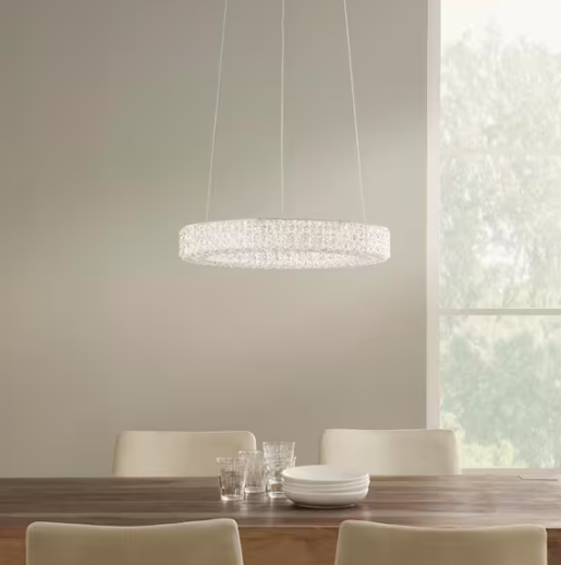 Home Decorators Collection Wesley Park 100-Watt Integrated LED Chrome Pendant Hanging Light with Clear Round Acrylic Ring Shade