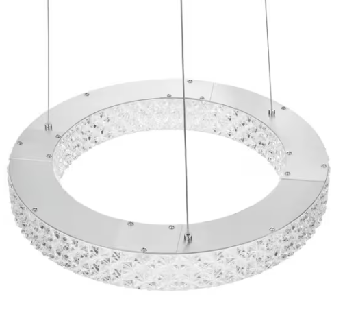 Home Decorators Collection Wesley Park 100-Watt Integrated LED Chrome Pendant Hanging Light with Clear Round Acrylic Ring Shade