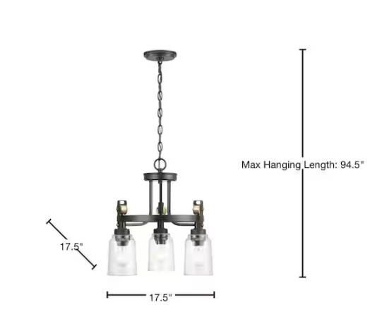 Home Decorators Collection Knollwood 17-1/2 in. 3-Light Black Bronze with Brass Accents Industrial Round Chandelier for Kitchens Bulbs Included