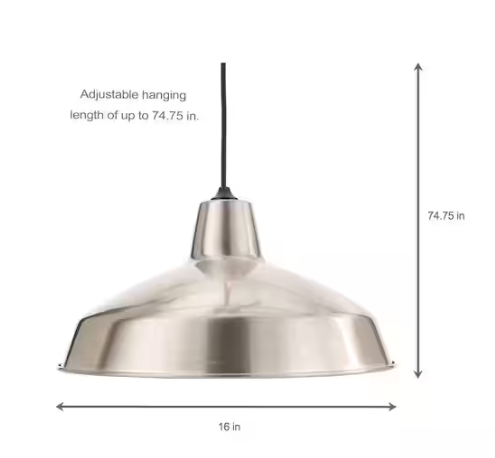 Hampton Bay 1-Light Brushed Nickel Rustic Steel Hanging Barn Light Warehouse Pendant