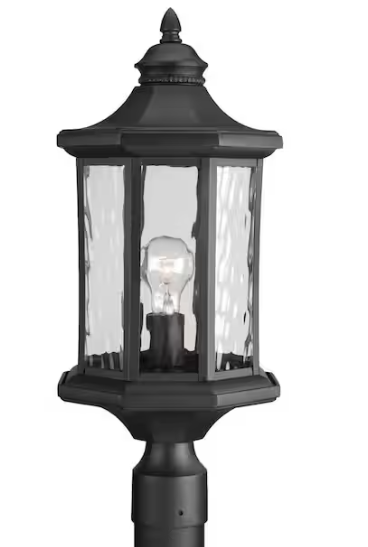 Progress Lighting Edition Collection 1-Light Textured Black Clear Water Glass Traditional Outdoor Post Lantern Light