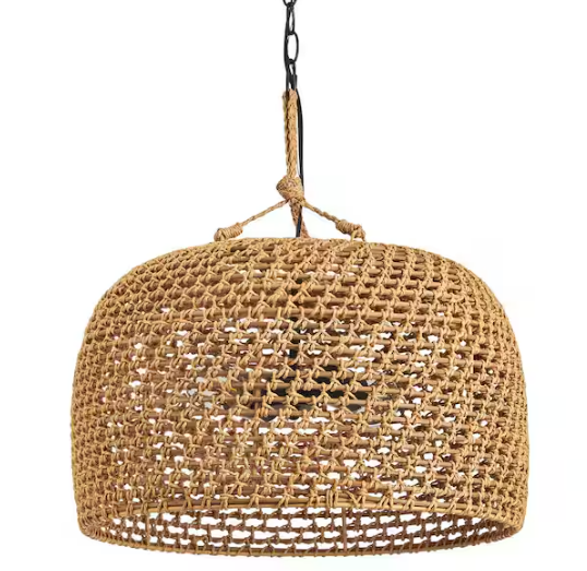 Hampton Bay Summerpoint 120-Watt 2-Light Black Shaded Pendant Light with Natural Woven Shade, No bulbs Included