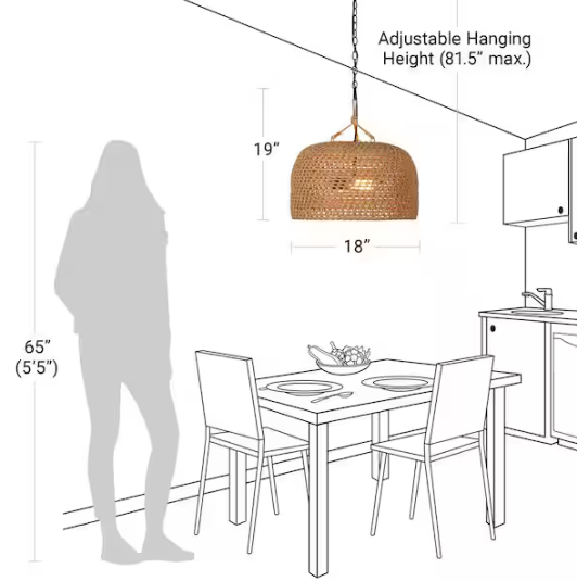 Hampton Bay Summerpoint 120-Watt 2-Light Black Shaded Pendant Light with Natural Woven Shade, No bulbs Included