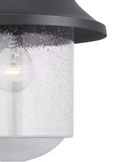 Progress Lighting Lakelynn 1-Light 12 in. Textured Black Outdoor Wall Lantern with Clear Seeded Glass