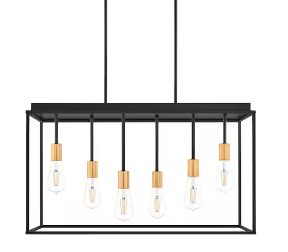 Home Decorators Collection Rollins 6-Light Black and Brass 2-Tone Cage Pendant Light