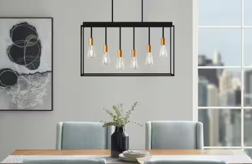 Home Decorators Collection Rollins 6-Light Black and Brass 2-Tone Cage Pendant Light