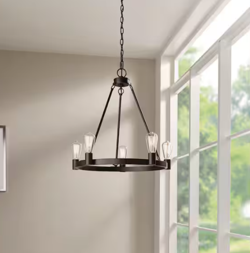 Hampton Bay Moreland 5-Light Traditional Oil-Rubbed Bronze Hanging Wagon Wheel Candlestick Chandelier