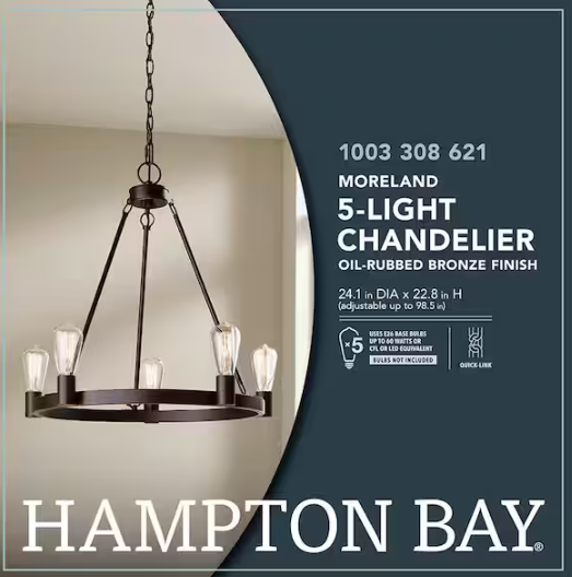 Hampton Bay Moreland 5-Light Traditional Oil-Rubbed Bronze Hanging Wagon Wheel Candlestick Chandelier