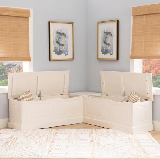Linon Home Decor Rockhill Corner Nook 62.4 in. White Dining Bench Backless with Storage