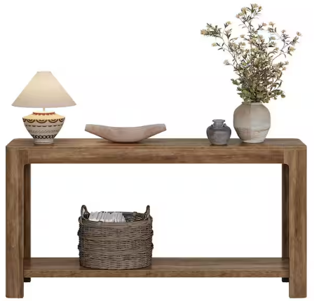 BYBLIGHT Turrella 63 in. Rustic Brown Rectangle Wood Console Table with 2-Tier for Storage, Narrow Long Sofa Table Behind Couch