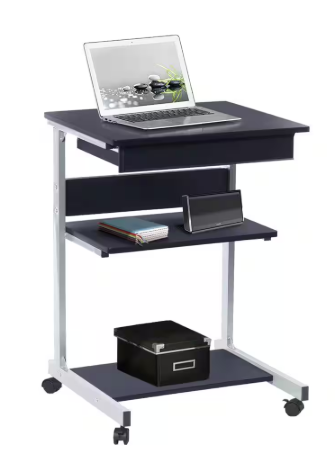 TECHNI MOBILI 22 in. Rectangular Graphite/Chrome 1 Drawer Laptop Desk with Wheels