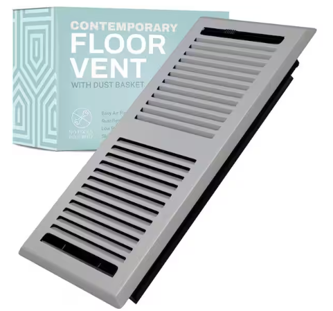 HOME INTUITION Contemporary 4 x 12 in. Decorative Floor Register Vent with Mesh Cover Trap, Light Grey