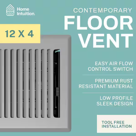 HOME INTUITION Contemporary 4 x 12 in. Decorative Floor Register Vent with Mesh Cover Trap, Light Grey
