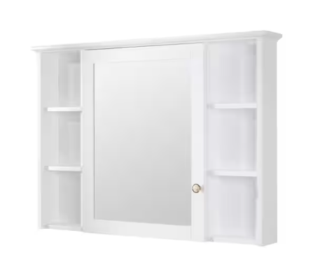 42 in. W x 30 in. H Rectangular White Wood Surface Mount Medicine Cabinet with Mirror and Shelves, 1-Soft Close Door
